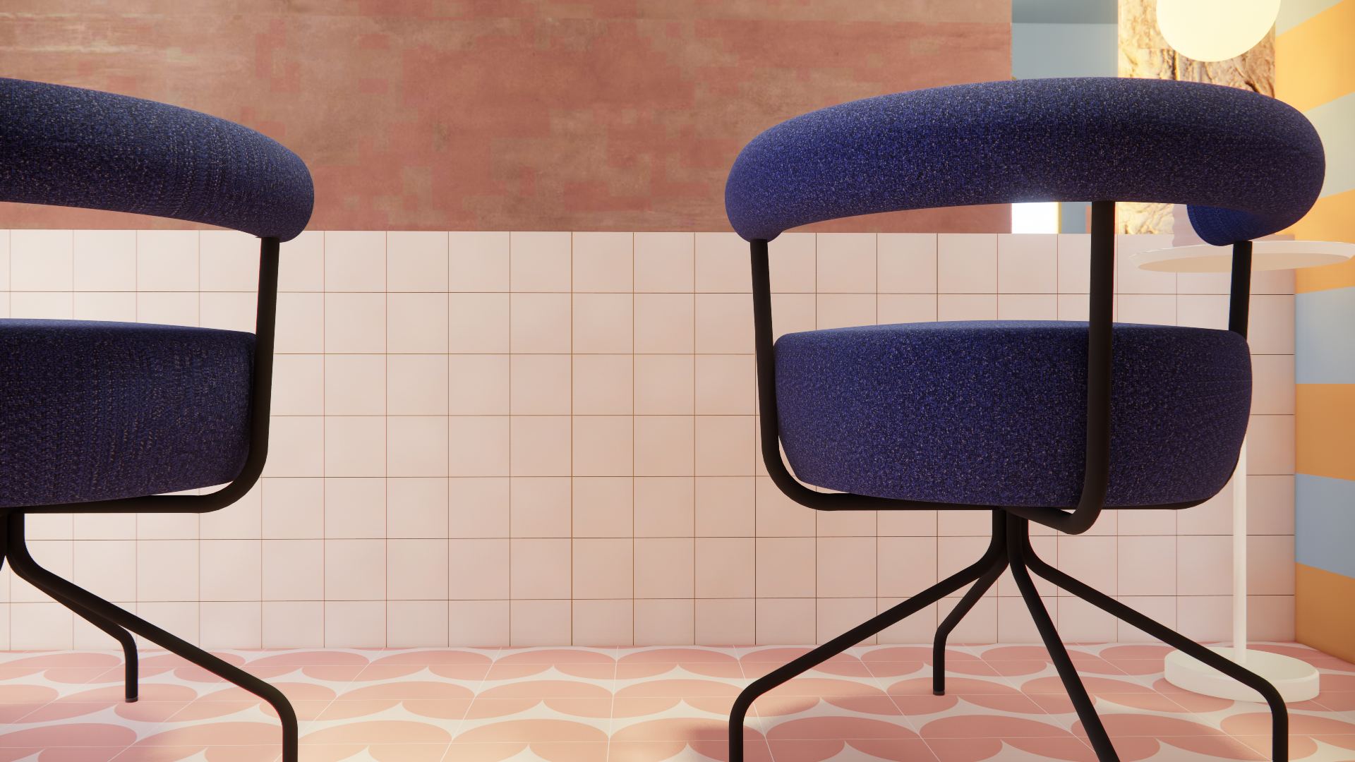 Detalhe das poltronas em veludo azul